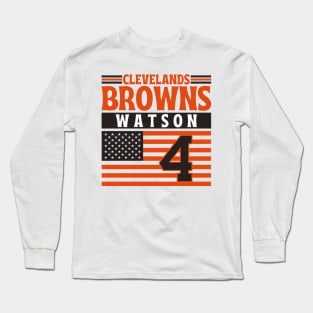 Cleveland Browns Watson 4 American Flag Football Long Sleeve T-Shirt